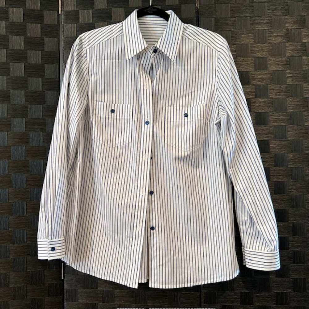 Blue & Grey Striped Button Down Shirt